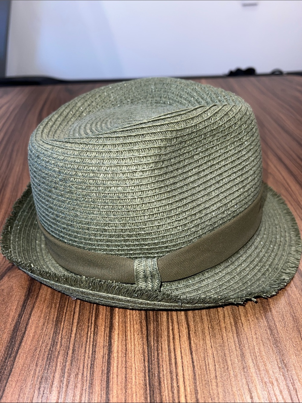Olive Green Straw Fedora Hat - Picture 2 of 5